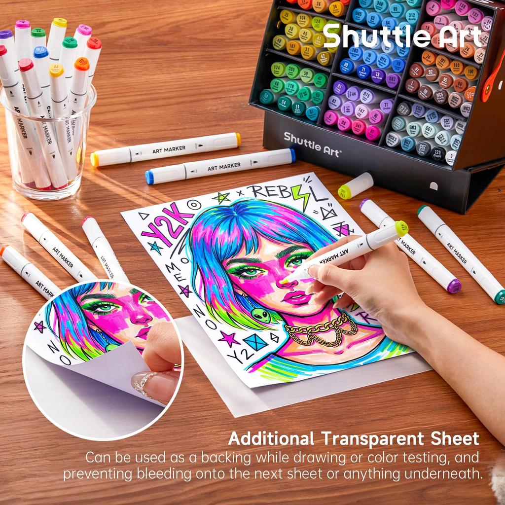 Маркеры Shuttle Art для иллюстраций, спиртовые, с двойным наконечником, блендер, чехол и палитра. Идеально подходят для раскрашивания и рисования. Отличный подарок для взрослых, 120 цветов