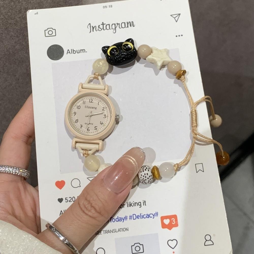 Beaded Chain Watch Adjustable Wristwatches Fashion Quartz Watch Women Girls