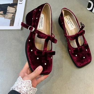 Модные женские туфли на массивном каблуке, весенние, с квадратным носком, с мелким вырезом, замшевые, с кристаллами, с бантом-бабочкой, нескользящие, на низком каблуке