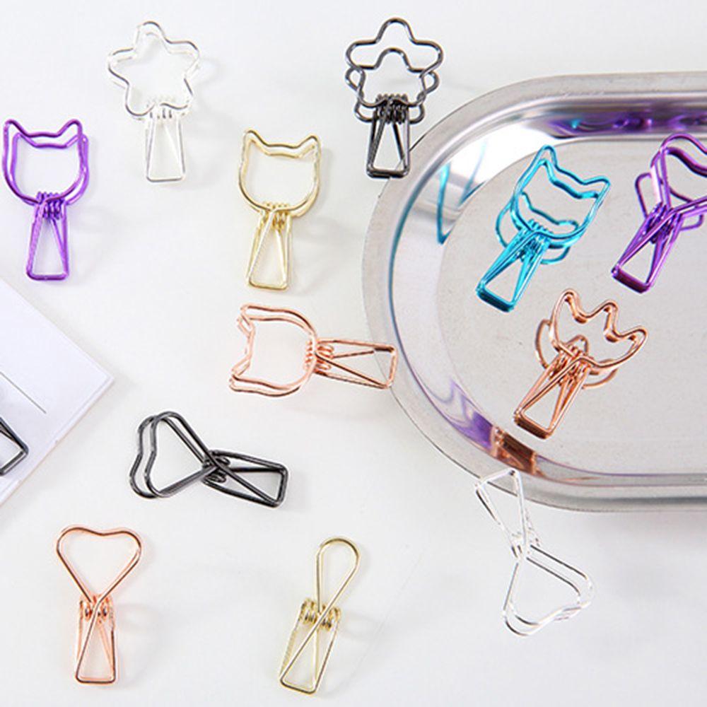 DIY School Stationery Solid Color Metal Fish Clip Office Supply Binder Clip Hollowed Out Design