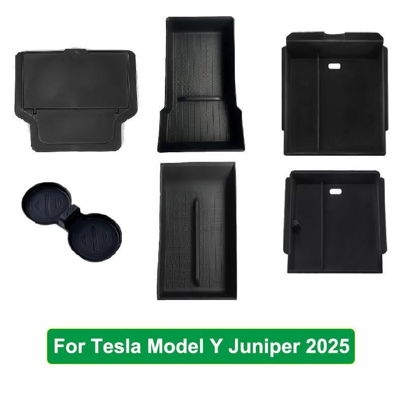 Для Tesla Новый Модель Y 2025 Запуск Консоль и Подлокотник Juniper Верхняя и Нижняя Флокированная Контейнер для Хранения Держатель для Стакана Крышка Камеры