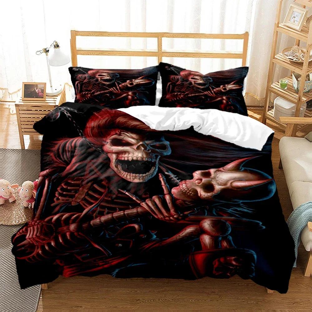 3D Print Mysterious Colored Skeleton Comfortable Duvet Cover Pillowcase Bedding Set Children Bedroom Decoration Home Textile