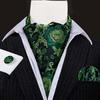 Barry.Wang Mens Ascot with Brooch Floral Jacquard Silk Cravat Tie Hanky Cufflinks Set