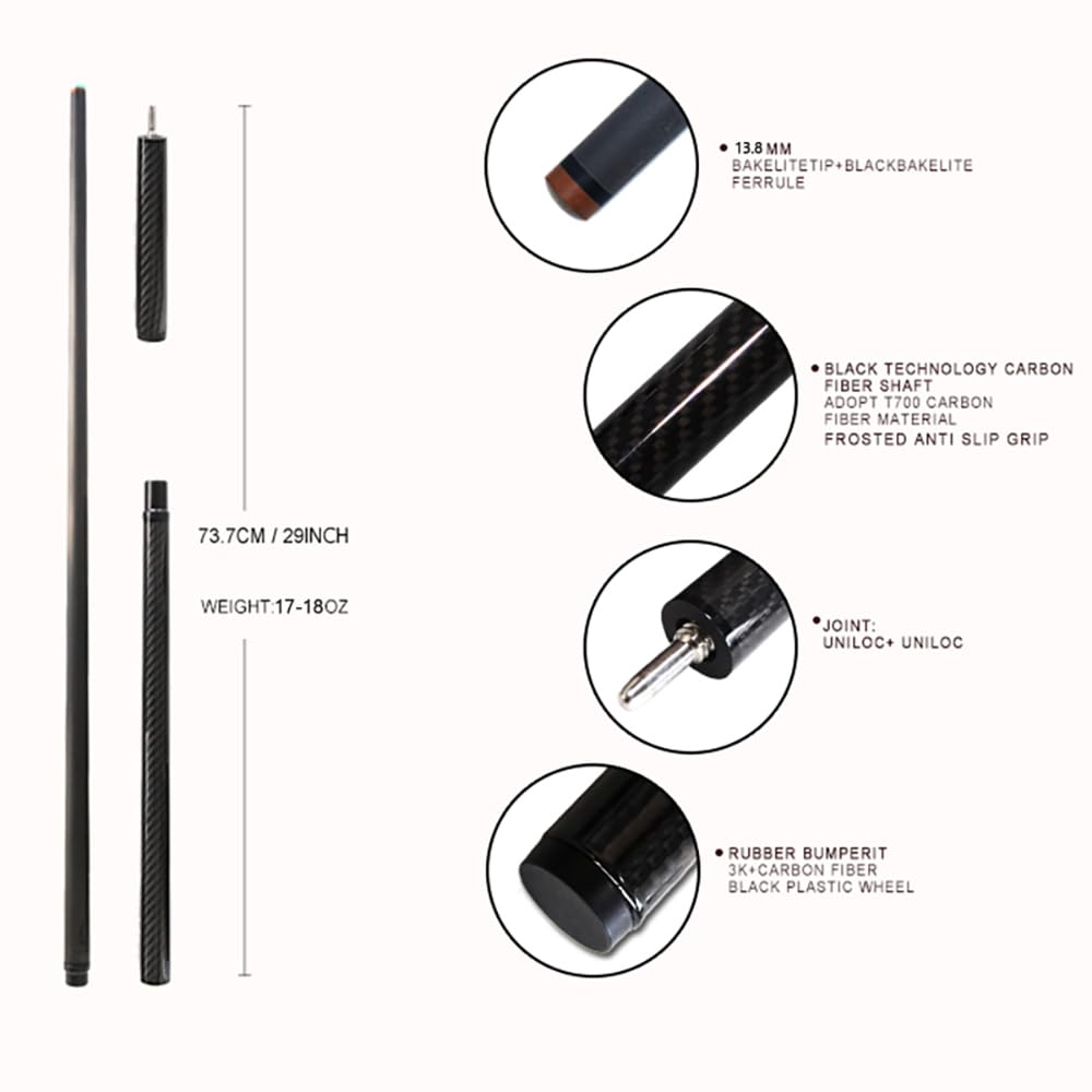 KHEALING Бильярдный кий Электрическое дерево Черное Электрическое дерево T 700 Карбон Длинный прыжок Подходит для Черной восьмерки и Девятки Чехол для хранения в комплекте Карбон, Наклейка,