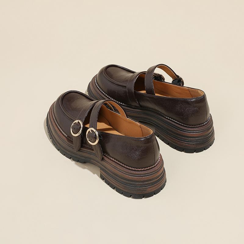Маленькие кожаные туфли на платформе в британском стиле для женщин, модели ранней весны 2025 года, с круглым носком, ретро туфли-лодочки Мэри Джейн на одном ремешке для женщин