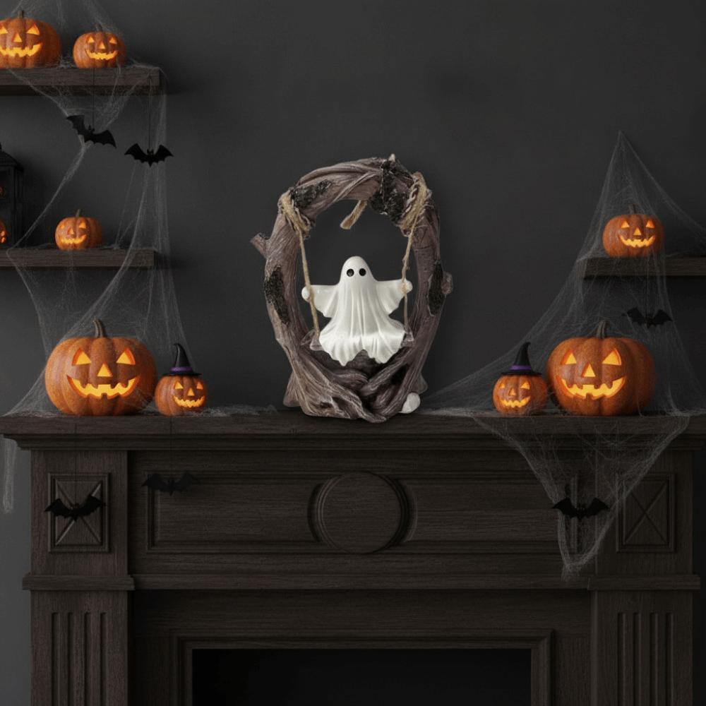 Cute Halloween Ghost Sculptures Funny Swing Ghost Decorations  Tabletop Centerpiece