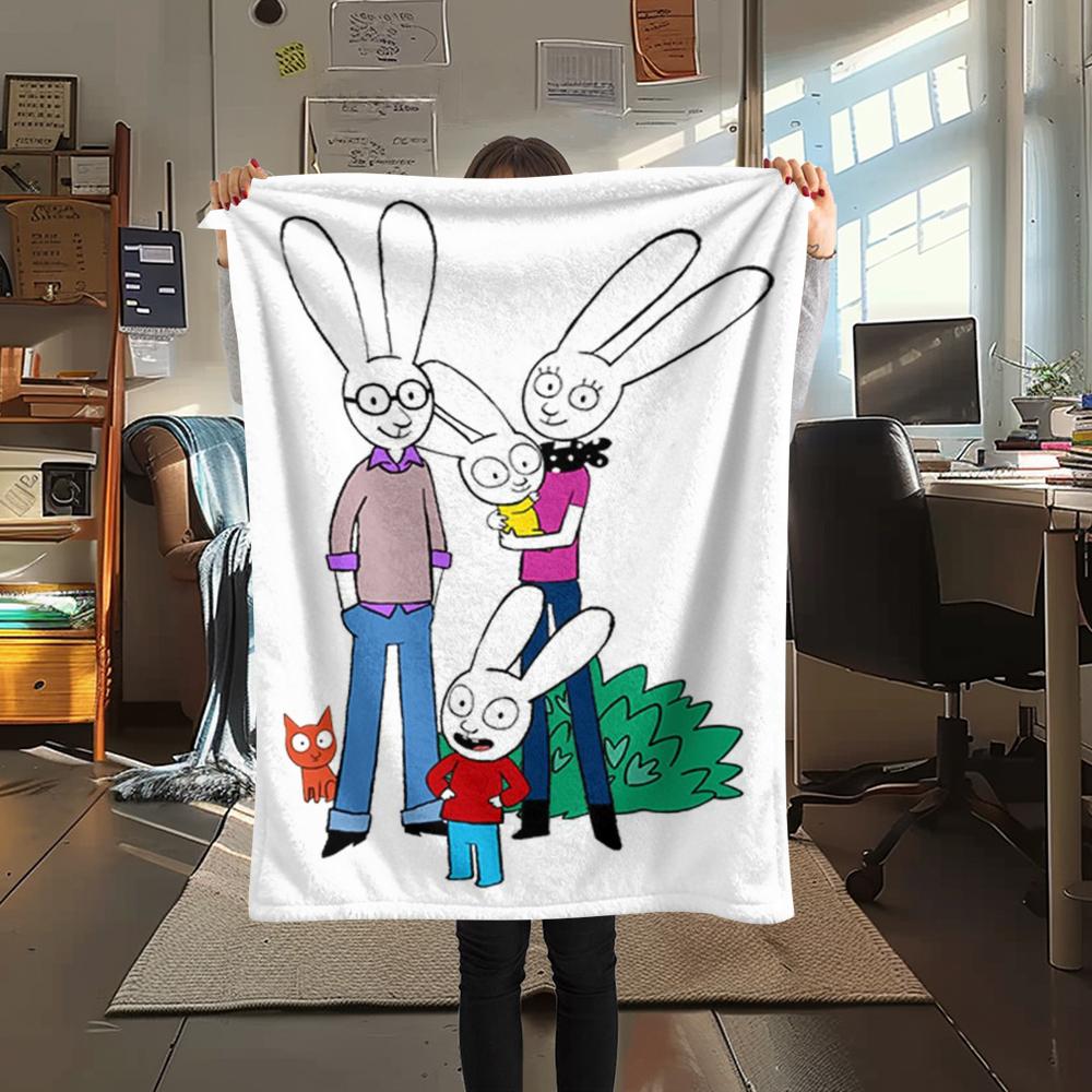 1PC Simon the Rabbit Print Flannel Blanket, High quality Comfortable for All Seasons, Home Decor, Warmth and Comfort, Perfect for Christmas Gifts157