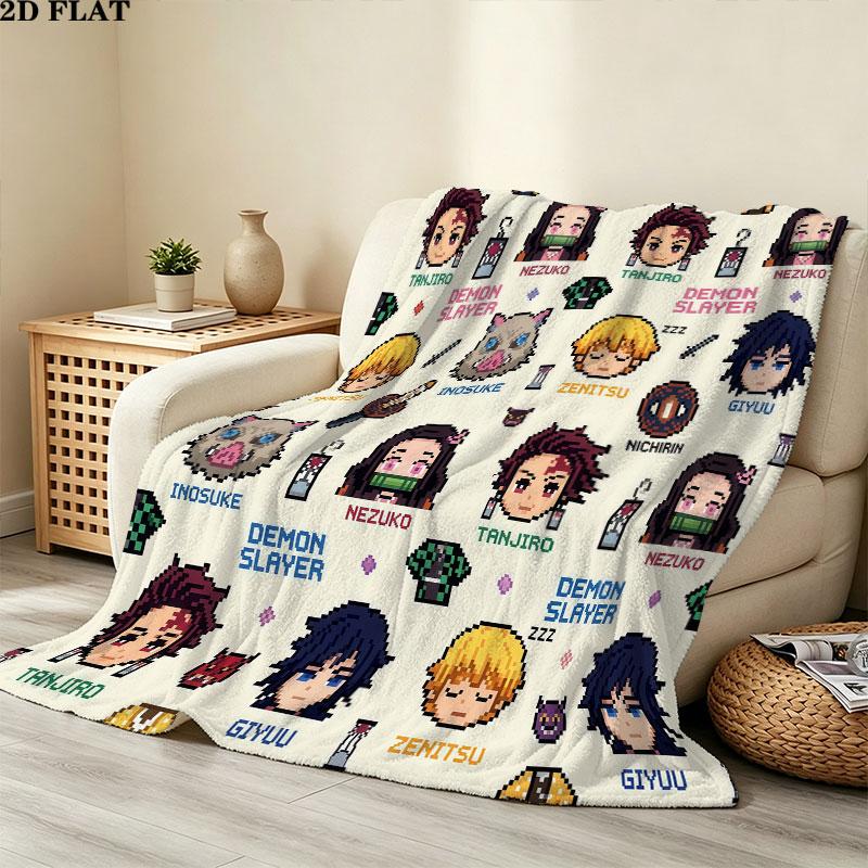 1PC Demon Slayer Patterned Flannel Blanket Suitable For All Seasons For Home Decor Warmth And Comfort Gifts Holiday Present