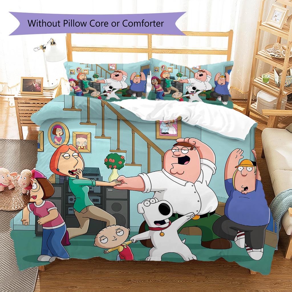 Family Guy Pattern Bedding,Quilt Set Quilt Cover Pillowcase Home Birthday Gift (1 * duvet cover + 2 * pillowcase, without core)