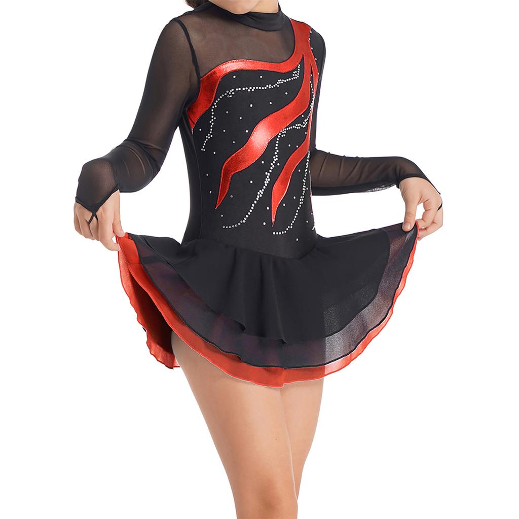 Child Girls Ballet Gymnastics Leotard Rhinestone Figure Ice Skating Dress Ballroom Dance Costume Training Performance Clothing