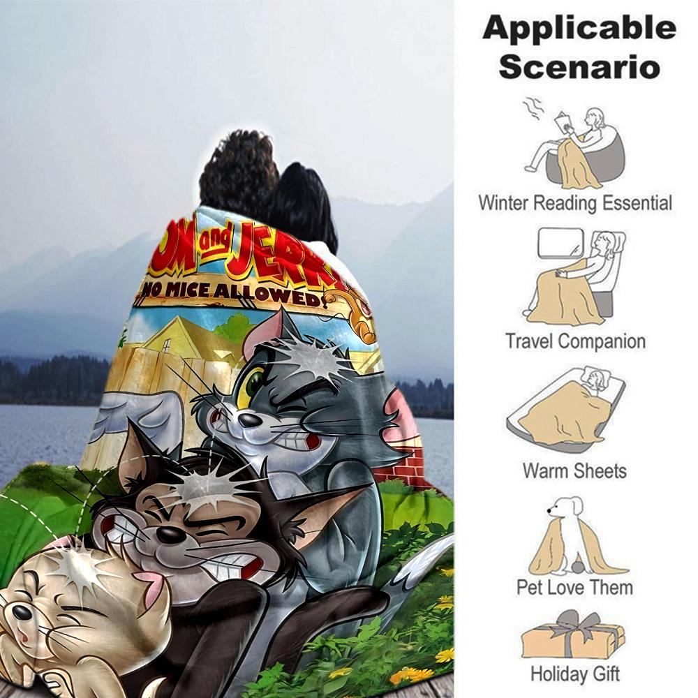 1pc Tom and Jerry Flannel Blanket Soft Warm Throw for Home, Office, Travel, All-Season Cozy Bedding GiftL1075
