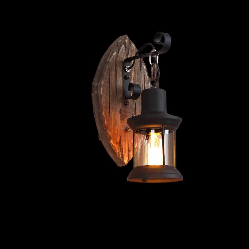 Industrial Wooden Wall Lamp with Footprint Alabaster Design
