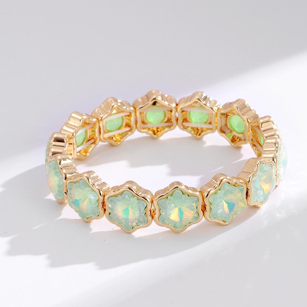 Trendy New Arrival Alloy Stretchable Colorful Glass Bracelet Elastic Cuff Geometric Bracelet Jewelry Gift for Women