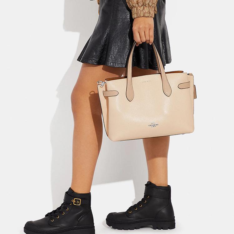 New COACH Hanna Pebbled Leather Tote Bag, Shopping Bag, Shoulder Bag, Crossbody Bag, Handbag Large Women's Ivory Gray CH536-SVIO