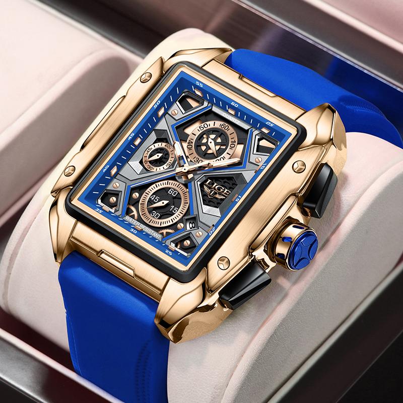 New Top LIGE Brand Luxury Men Watch Business Square Watch Men Casual Sport Quartz Chronograph Clock Male Waterproof Watches