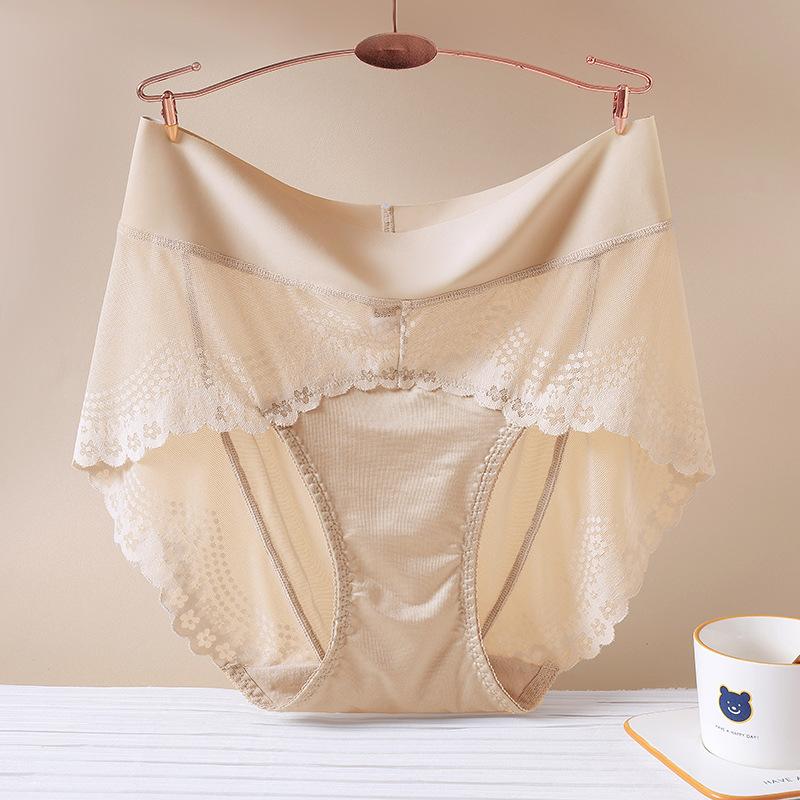 Женские трусы, кружевные, сексуальные, дышащие, бесшовные, из ледяного шелка, с высокой талией, атласное нижнее белье большого размера