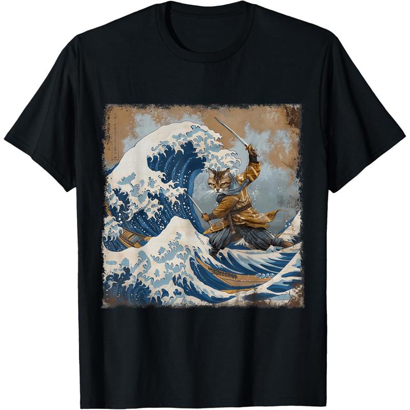 Новая футболка с японским волнистым узором для женщин Bushido Cat 3D Printed Short Sleeves Summer Leisure Tees Round Neck Free Tops T Shirts