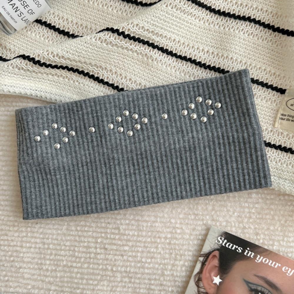 Knit Hair Accessories Versatile Metal Rivet Hairband Elastic Wide Headband Y2k Fashion Hairband For Dating Work Travel