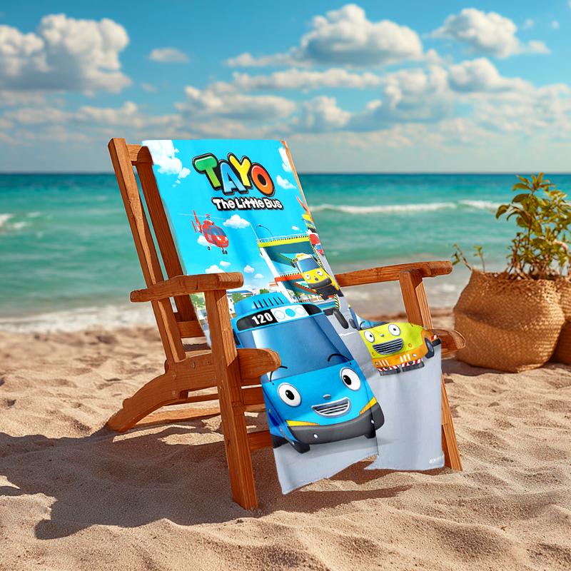 1pc Tayo The Little Bus3 Beach Towel, Comfortable and Thick, and Swimming/Bath/Picnic/Camping Towel, Suitable for Seaside Beaches