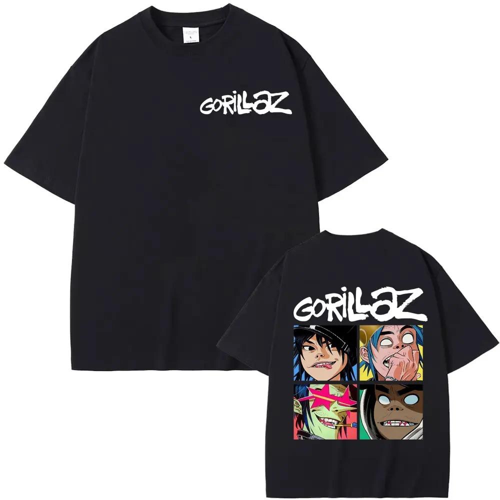 Футболка Gorillaz в винтажном мультяшном стиле, унисекс, в стиле Харадзюку, классическая, свободного кроя, 100% хлопок, уличная одежда.
