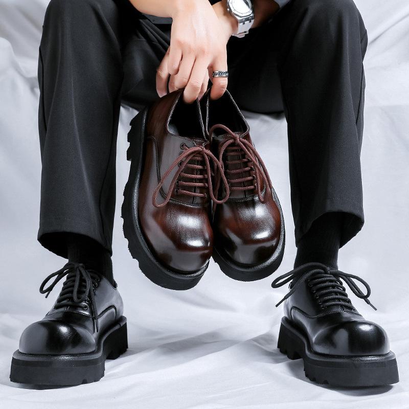 2024 новые кожаные туфли мужские корейские версии трендовые универсальные дышащие туфли британский стиль на толстой подошве мужские формальные туфли 6123-R