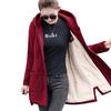 Women's Long Style Lined Fleece Cardigan Zipper Hooded Casual Cardigan Autumn and Winter Warm Hooded Jacket