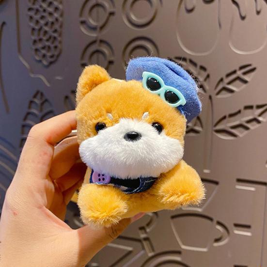 Doll Pendant Multiple Dog Breeds Soft Texture Plush Keychain with Hat Sunglasses Denim Portable Hanging