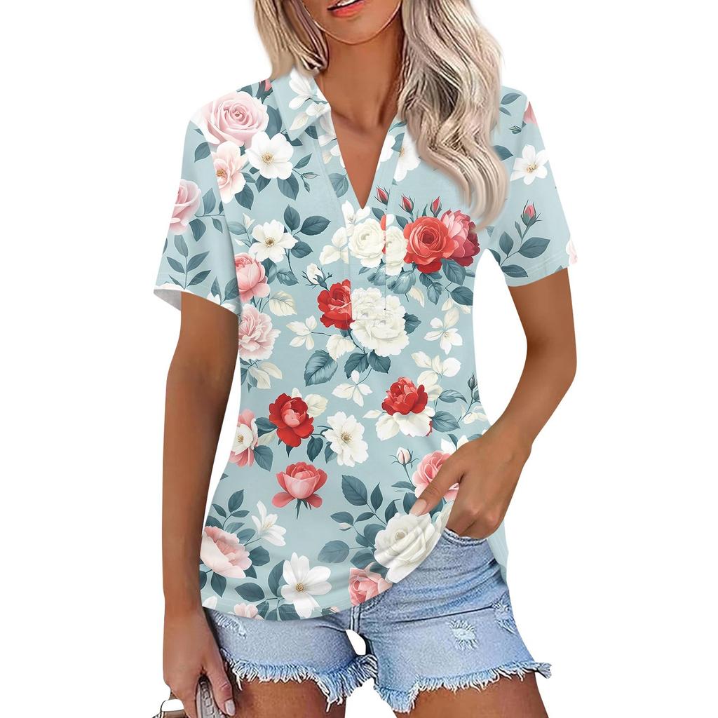 Женская мода повседневная рубашка с коротким рукавом и лацканами, женские топы с V-образным вырезом