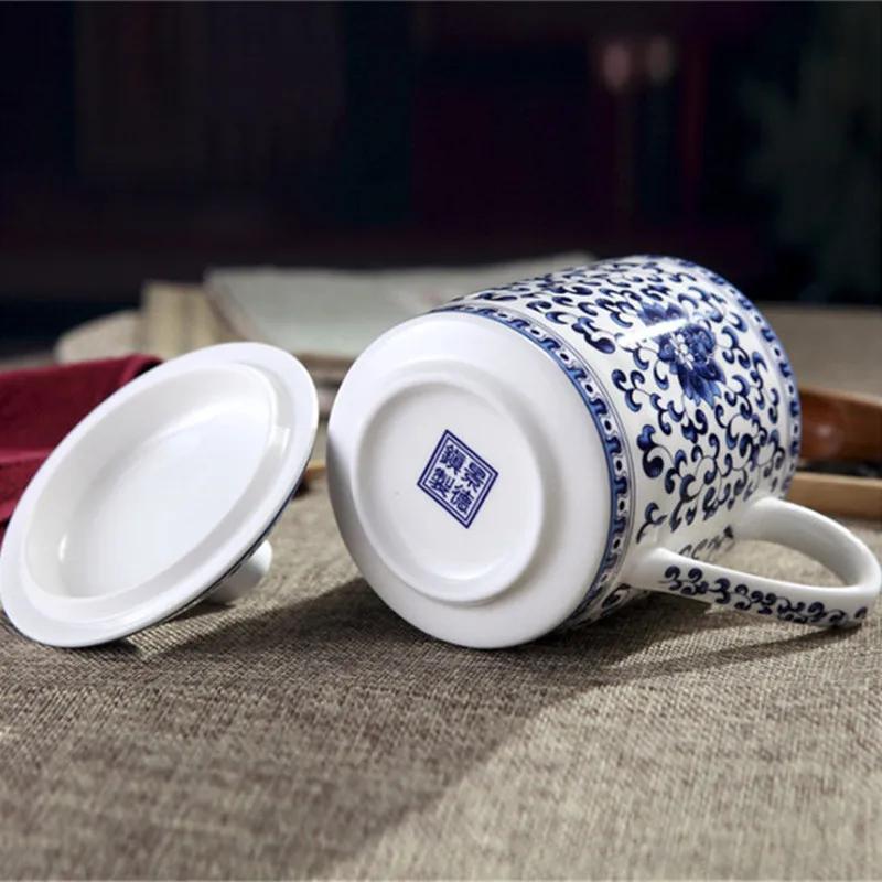 Jingdezhen Blue and White Porcelain Mug 500ml Chinese Dragon with Lid for Office Tea and Coffee