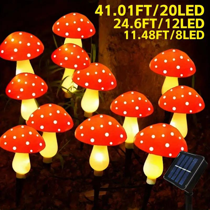 Светодиодные солнечные гирлянды в виде грибов для украшения сада и двора на открытом воздухе