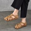 Johnature Ретро-сандалии на плоской подошве с квадратным носком для женщин из натуральной кожи с мягкой подошвой и ажурной отделкой - римские туфли