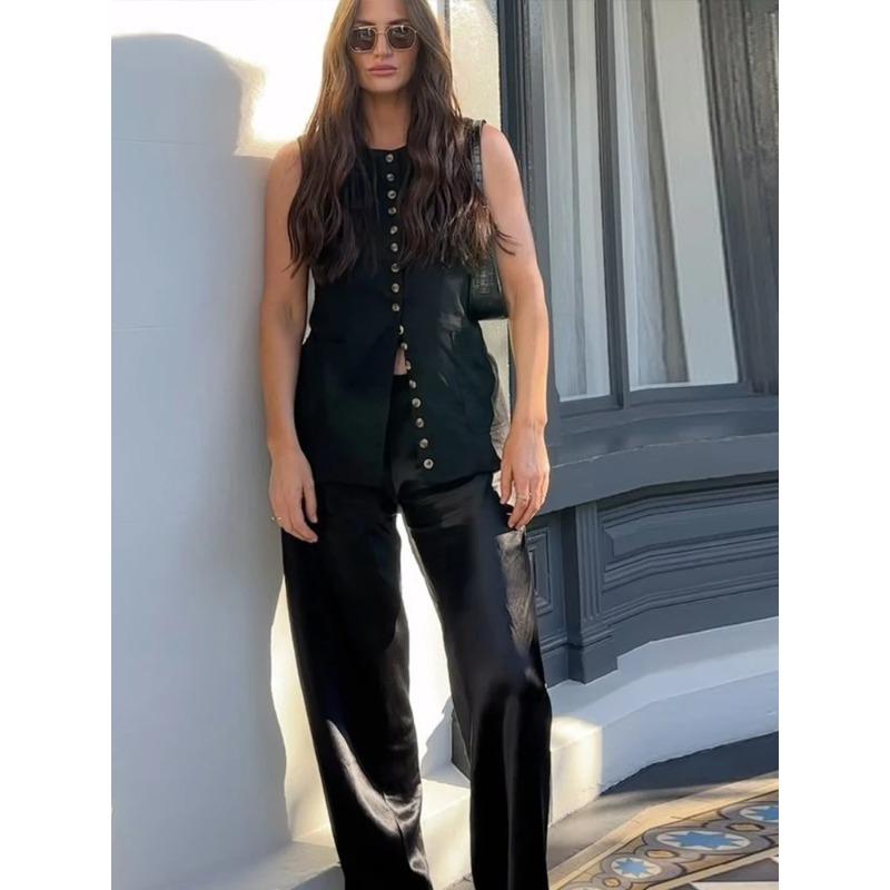 Женский черный жилет однобортный с круглым вырезом без рукавов тонкий тонкий пиджак на шнуровке топы блейзер жилет женский офисный длинный жилет