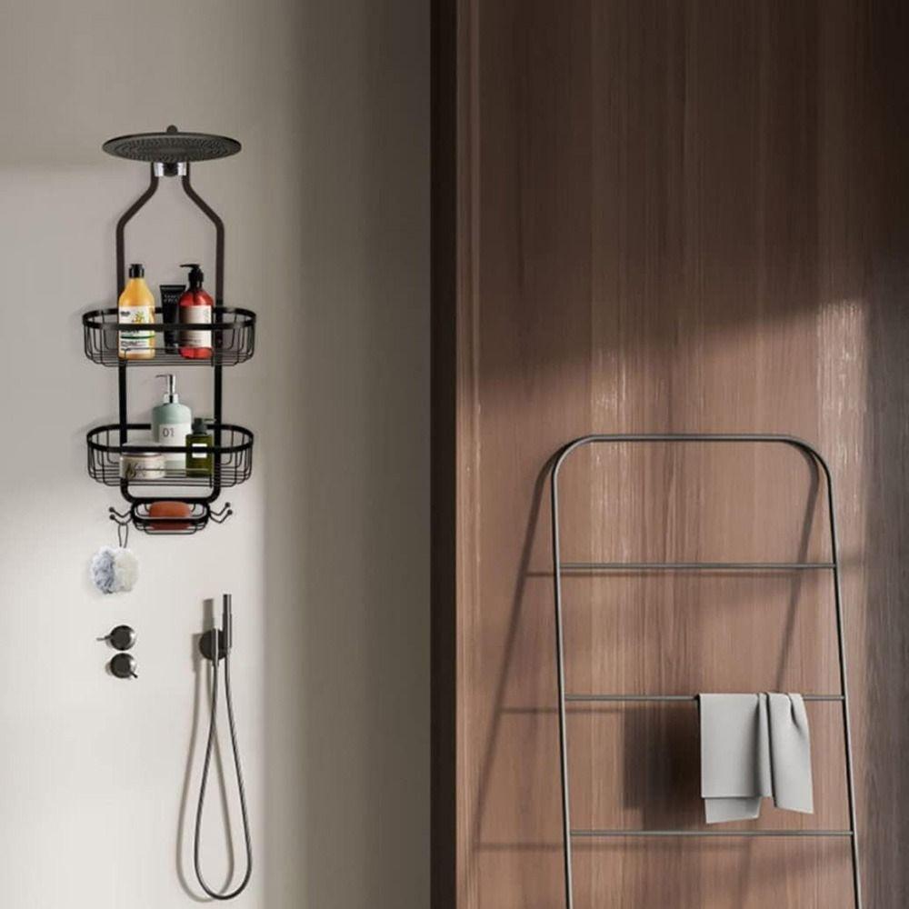 Hooks Hanging Shower Basket Anti-Swing Soap Holder Durable Over Shower Head Organizer Dorm