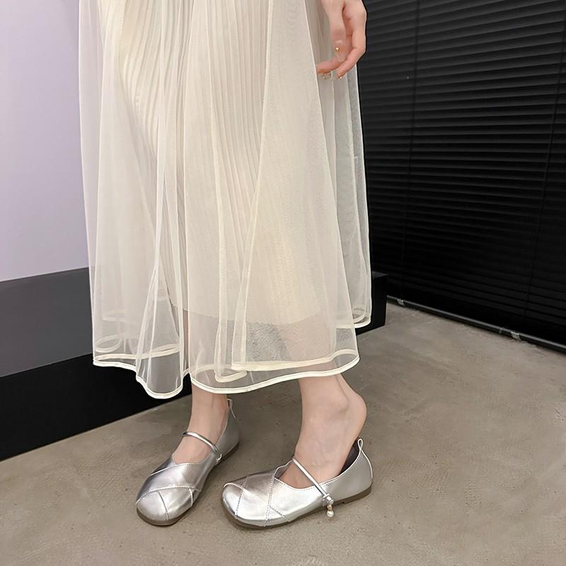 2024 Высокое Качество Женская Обувь Модная Квадратный Носок Мелкий Вырез Однотонная Однолинейный Ремешок с Пряжкой Глянцевые Женские Балетки