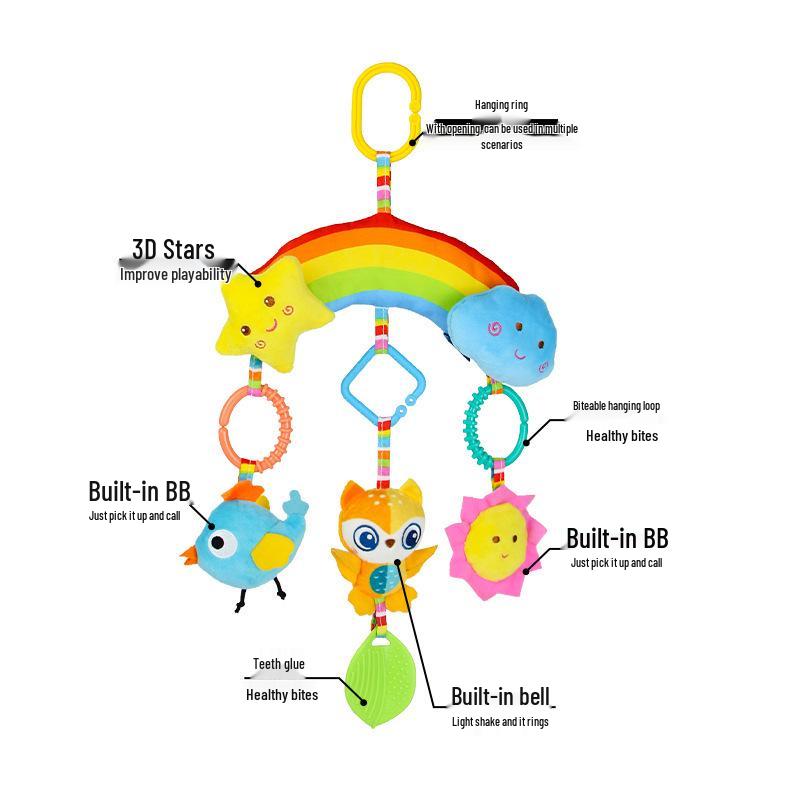 Rainbow Leaves Baby Crib Mobile & Plush Animal Rattle Toy