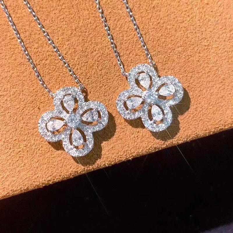 925  high carbon diamond hollow flower-shaped zircon ring water drop round flower necklace female party birthday jewelry