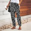 Women Retro Printing Pants Lace Up Elastic Waist Loose Trousers Casual Long Pants Trousers with Pockets