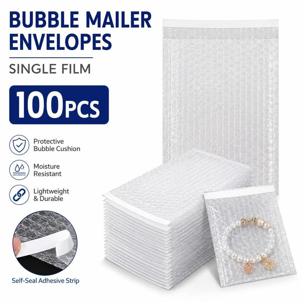 100Pcs Transparent Bubble Mailer Envelopes for Fragile Item Cushioning Protection