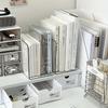 Transparent file storage box and acrylic desktop bookshelf, storage organizer for school/office supplies, back-to-school season,