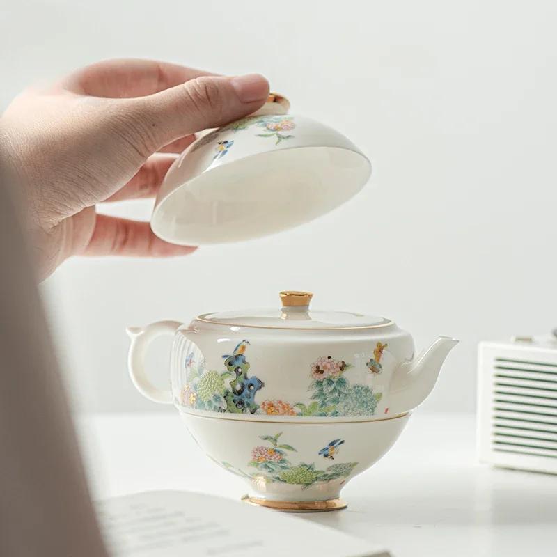 Чайный набор One Pot Two Cups Kung Fu, портативный походный чайный набор для путешествий, керамический чайный набор для отдыха на природе, белые фарфоровые чашки с защелкой