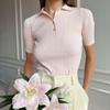 Women Spring Summer Slim Fit Polo Collar Solid Color Short Sleeve Button Sweater