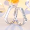 2PCS 925 Sterling Silver Ring Adjustable Open Couple Engagement Rings for Women Men Wedding Ring Party Fashion Jewelry Gift