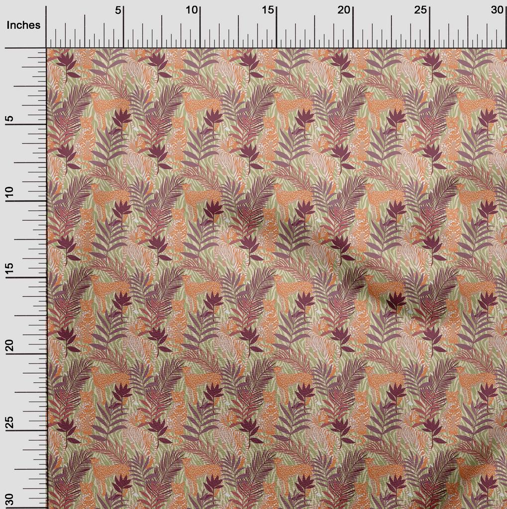 oneOone Cotton Flex Beige Fabric Tropical Leaf with Animal Sewing Fabric by The Yard Printed DIY Clothing Sewing Supplies 40 Inch
