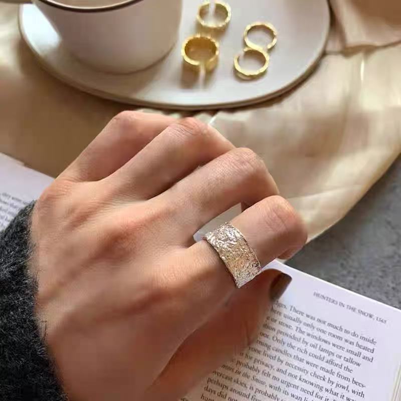 Korean Version Plain Ring Irregular 925 Sterling Silver Versatile Ring Women's Niche Ins Style Design Non-fading Combination Ring