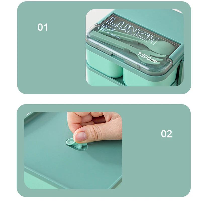 2-слойный контейнер для ланча с вилкой и ложкой для микроволновой печи Bento Boxe, портативный контейнер для хранения еды, столовые приборы для детей и работников