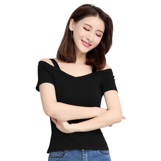 Женская футболка с открытыми плечами и короткими рукавами, летний однотонный тонкий пуловер, уличная одежда