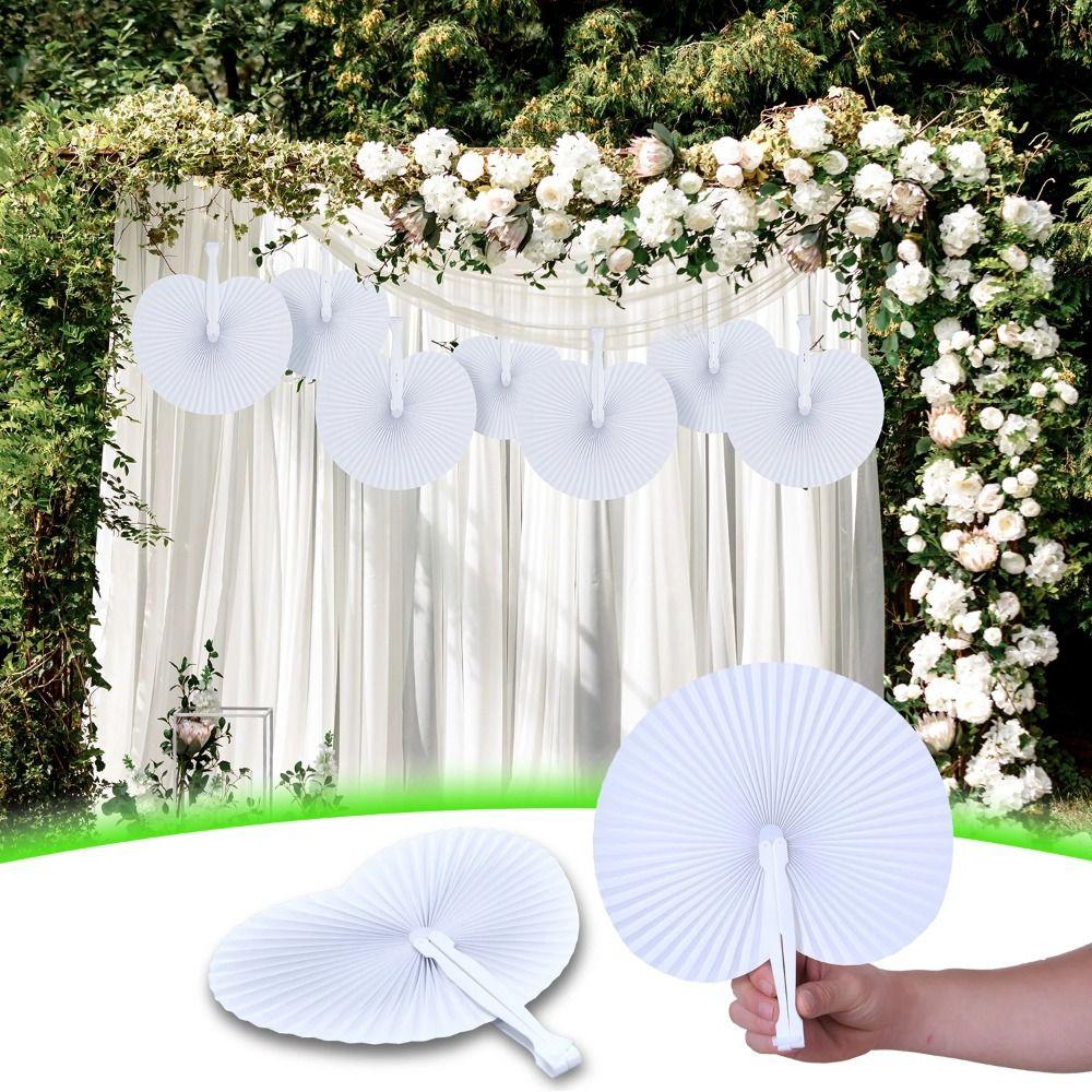 White Blank Fan Heart Shaped Accordion Paper Fans Hand Crafts Folding Fan For Birthday Wedding
