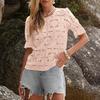 Женские топы с круглым вырезом, буфы, короткий рукав, ажурный кружевной пуловер, однотонные свободные летние футболки