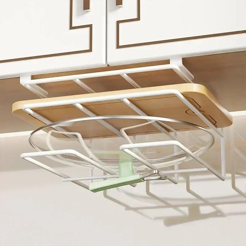 Kitchen Non-punching Multi-functional Pot Lid Cutting Board Placement Storage Rack Cabinet Hanging Cabinet Lower Hanger KTY