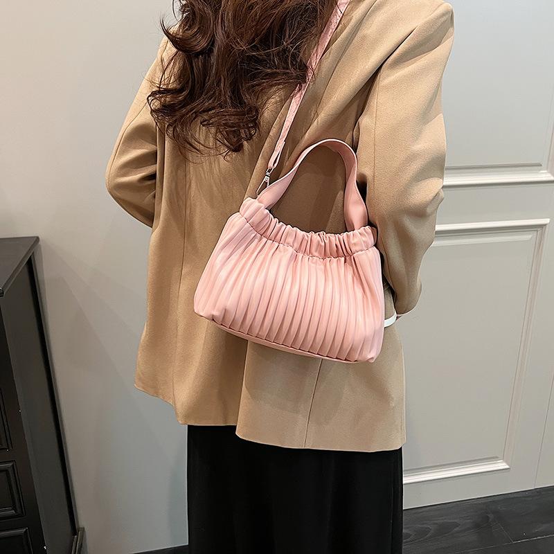 Chic Pleated Handbag for Women Spring New Casual Simple Crossbody Bag Large Capacity Soft PU Single Shoulder Bag
